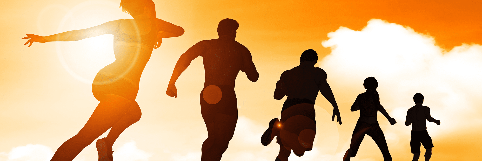 Silhouettes of athletes in the clouds.