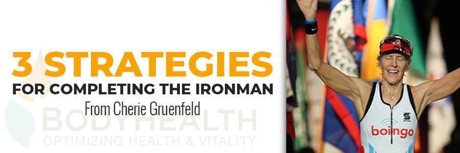 Cherie Gruenfeld celebrating after completing the Ironman.