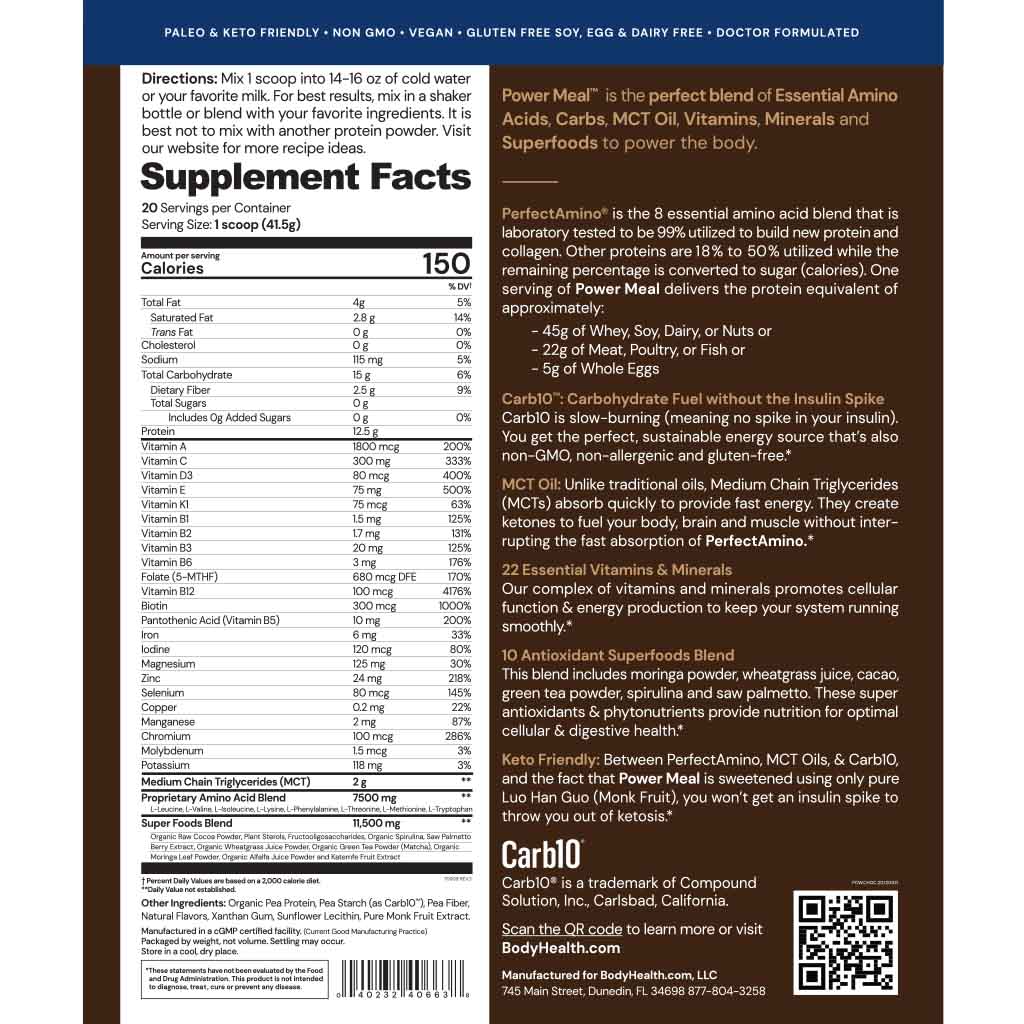 PerfectAmino Power Meal - 40 servings | BodyHealth.com LLC