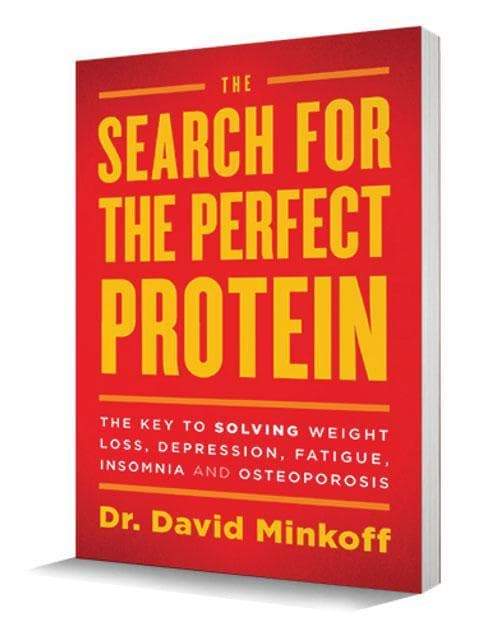 BodyHealth The Search for the Perfect Protein - Red book cover with Yellow text for the title and white for smaller details.